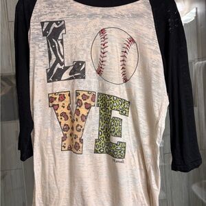 Baseball LOVE Raglan Tee - Black & Cream